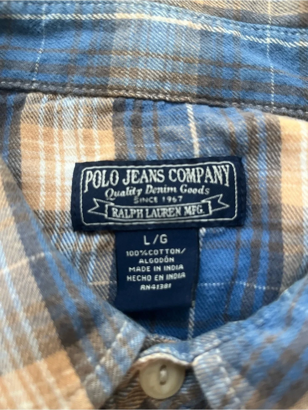 Polo Jeans Company Ralph Lauren Western Pearl Snap Plaid Shirt. Sz large